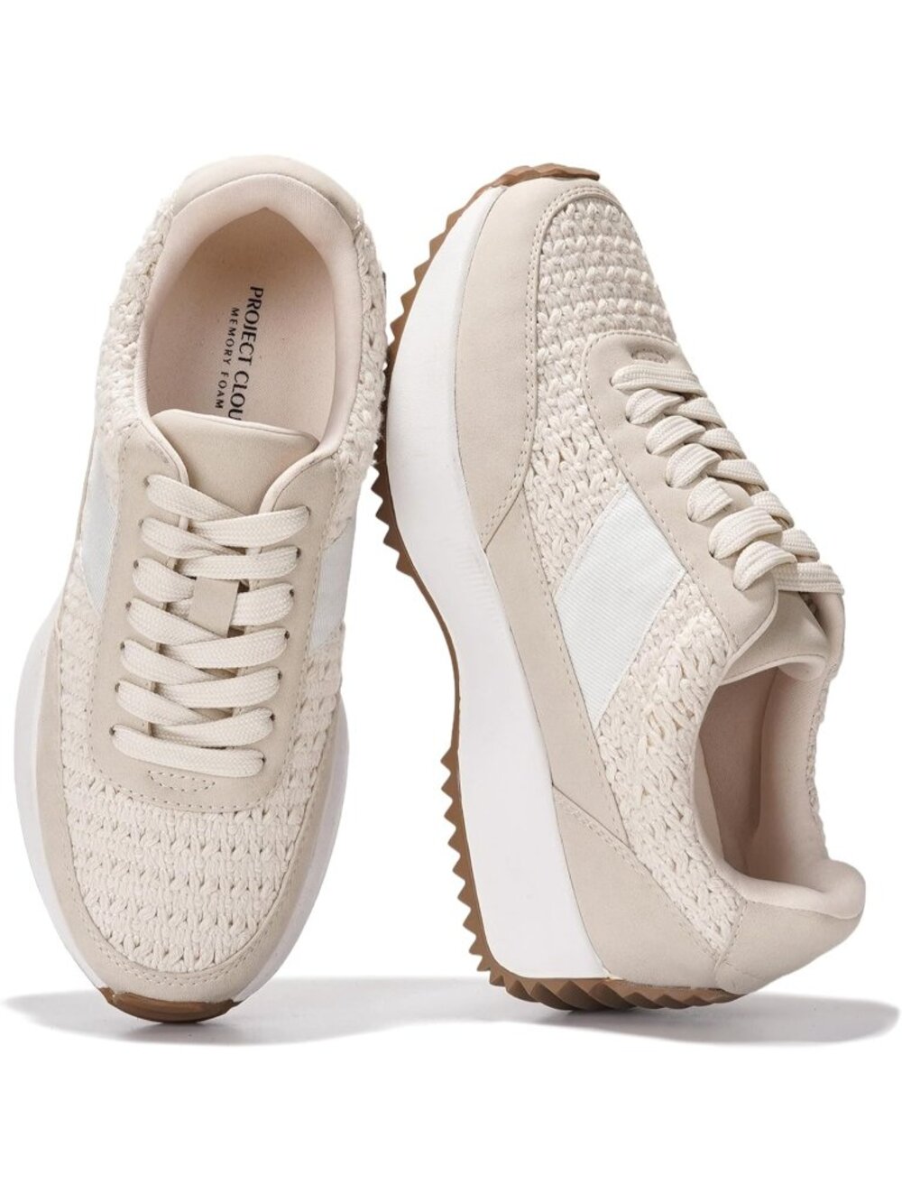 Women's Serena-Beige Memory Foam Insole Lightweight Closed Toe Lace Up Sneaker